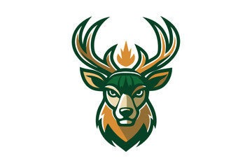 Majestic buck's head with strong horns and a determined expression stands proudly on white