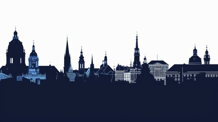 Fototapeta premium Vienna skyline silhouette in navy blue highlighting iconic architecture and cityscape elements