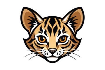 Obraz premium Striking serval head displays vivid orange eyes and bold black markings in format