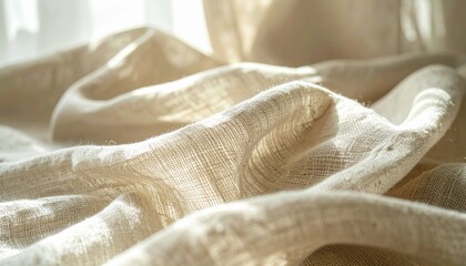 Elegant Draped Cream Linen Fabric Texture Soft, Luxurious, and Natural