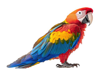 Obraz premium Colorful macaw parrot displaying vibrant plumage and sharp beak on a transparent background