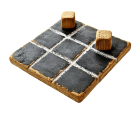 Tic tac toe game board wooden design minimalist style top view isolated on transparent background