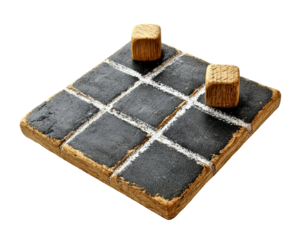Tic tac toe game board wooden design minimalist style top view isolated on transparent background