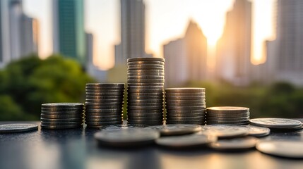 Investment in Real Estate, urban cityscape with financial overlays