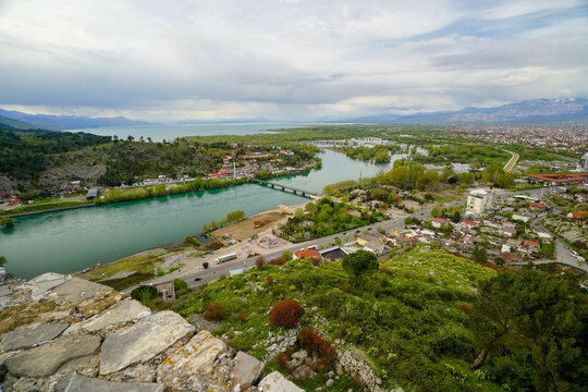 Panoramic view around the Rozafa Castle hill, Shkod&euml;r