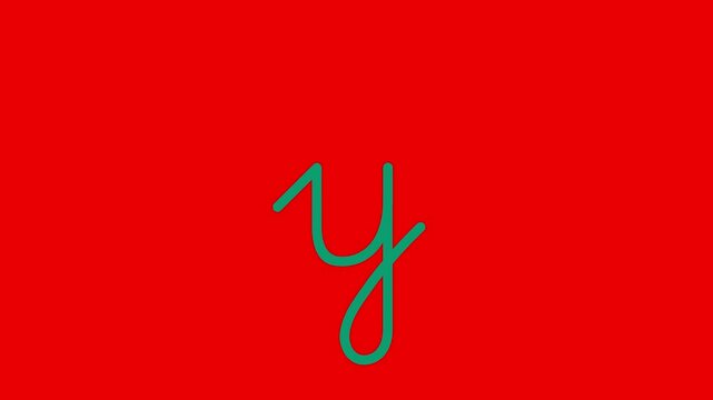 Y letter small color writing cartoon animation redbox isolated. Compatibile part of alphabet. Handwriting educational style for children. Good for education movies, presentation, learning alphabet.