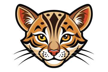 Animated margay head with bright yellow eyes shows the carnivore looking directly ahead at the viewer