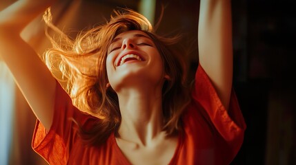 Joyful Woman Having Fun At Home, spontaneous dance