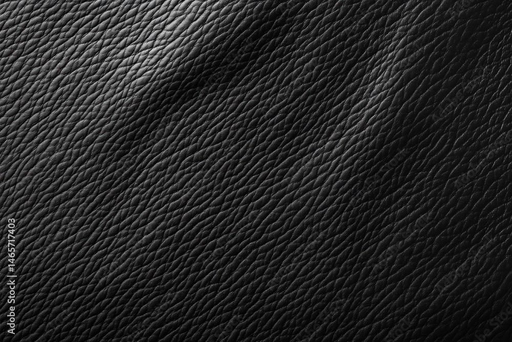 Poster close-up view of textured black leather material showing fine grain patterns and natural creases wit