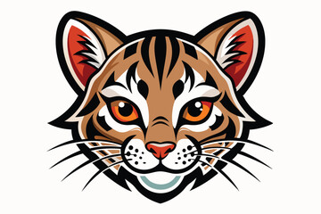 Front view of a bobcat face showing the feline's distinctive facial markings and bright orange eyes