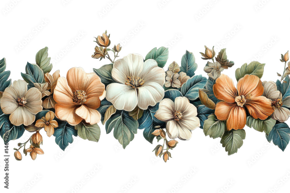 Poster elegant floral arrangement featuring soft pastel blooms and rich foliage on a transparent background
