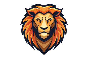 Front view of a majestic golden lion with focused eyes faces forward calmly
