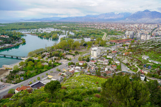 Panoramic view around the Rozafa Castle hill, Shkod&euml;r