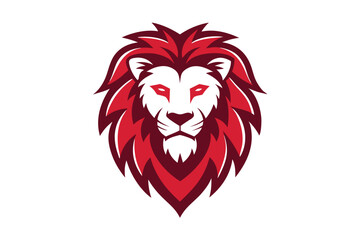 Red majestic lion head with powerful stare conveys strength and courage in the logo