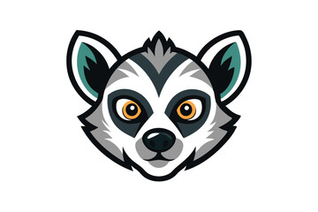 Cartoon lemur face with expressive orange eyes and outlined in black looks forward