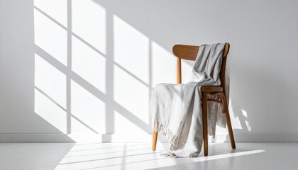 Serene Minimalist Interior Wooden Chair and Sunlight