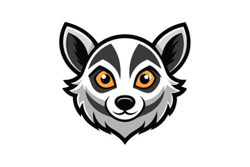 Playful lemur head showcases striking black, white, and gray shades against a white backdrop