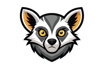 Cartoon lemur head displays yellow eyes, with a grayscale color scheme