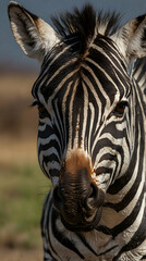 Fototapeta premium Plains Zebra with Sharp Stripes and Strong Gaze