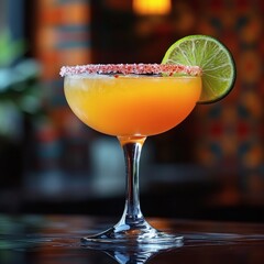 Citrus Cocktail with Lime Garnish in Elegant Glass 