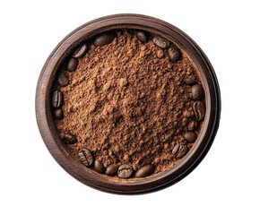 Brewing fresh coffee grounds kitchen food preparation cozy atmosphere overhead view isolated on transparent background