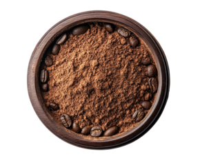 Brewing fresh coffee grounds kitchen food preparation cozy atmosphere overhead view isolated on transparent background