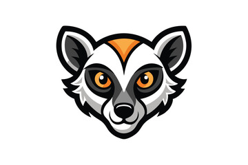 Fototapeta premium Ring tailed lemur face has a white and gray pattern with orange eyes