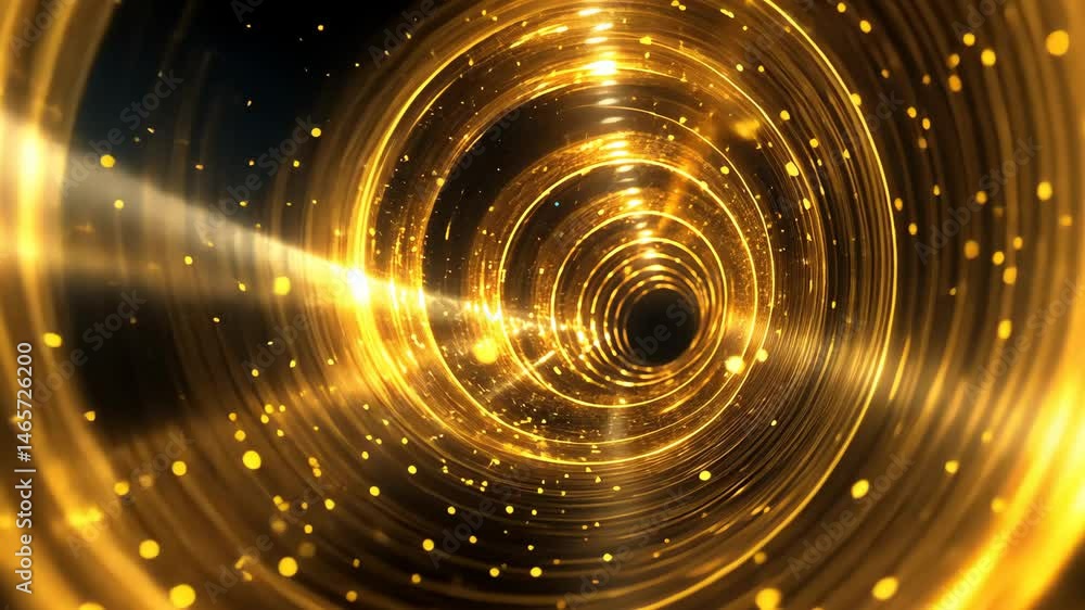 Poster abstract golden spiral tunnel of light and particles creating mesmerizing effect