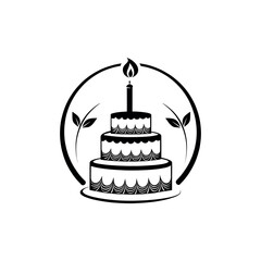 birthday cake silhouette logo vector line art logo design
