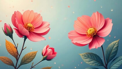 Geometric stylized blossoms, muted tones, minimalist aesthetic , botanical, art