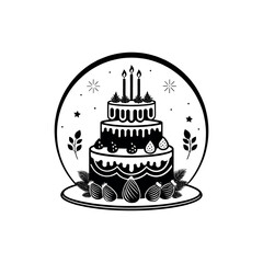 birthday cake silhouette logo vector line art logo design