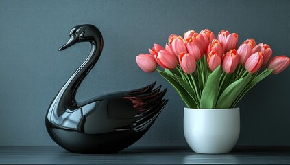 Black Swan with Tulips, and Home Decor.