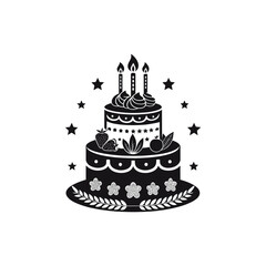 birthday cake silhouette logo vector line art logo design