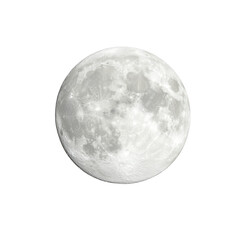 Bright, detailed full moon against transparency background showcases its craters and surface texture, evoking sense of wonder and tranquility