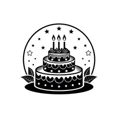 birthday cake silhouette logo vector line art logo design