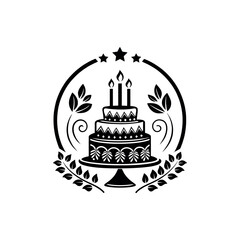 birthday cake silhouette logo vector line art logo design