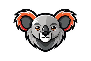 Smiling koala cartoon head outlined in black has sharp ears and bright eyes © Brojendra