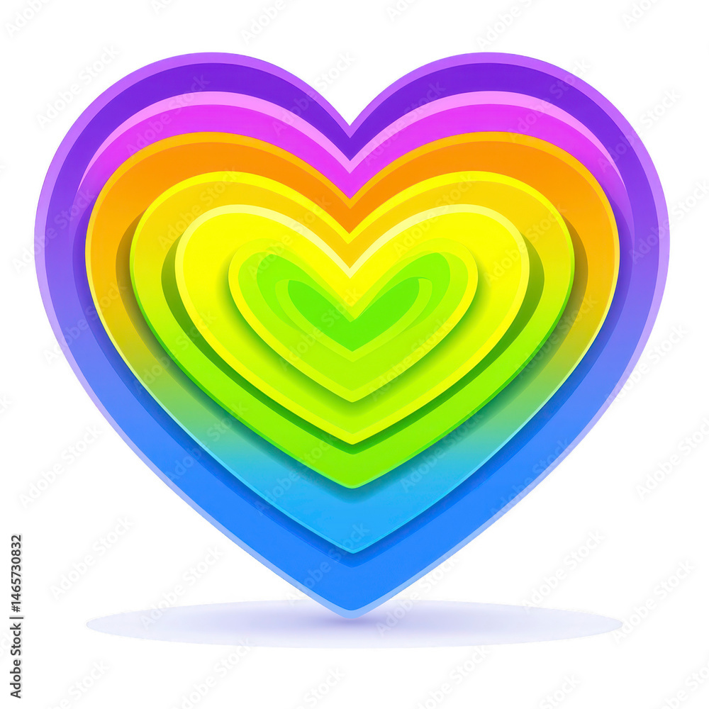 Poster vibrant, layered heart design featuring rainbow gradient of colors, symbolizing love and diversity. 