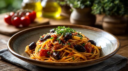 オリーブとトマトのスパゲッティ・プッタネスカ