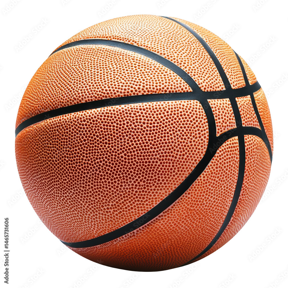 Poster close up image of textured basketball with black lines, showcasing its detailed surface and spherica