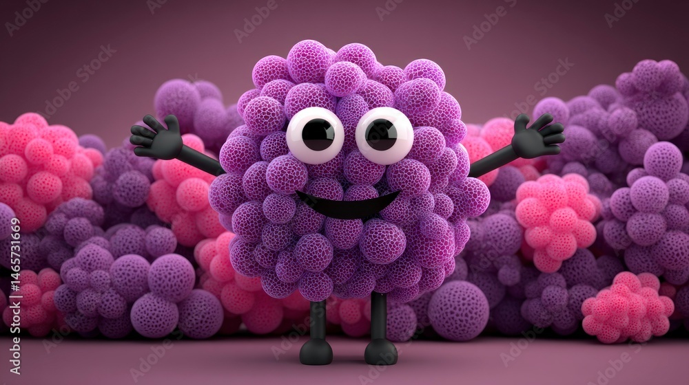 Poster a cheerful animated cluster of grapes with a friendly face perfect for fun and whimsical desi