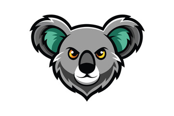 Cartoon koala head showcases a confident and powerful expression with its striking golden eyes