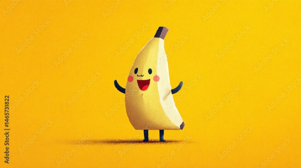 Poster a cheerful banana character with a happy expression perfect for fun and playful designs
