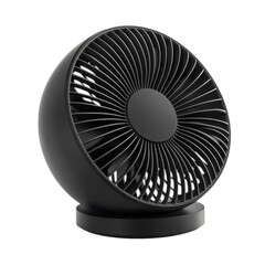 Modern black desk fan appliance isolated on white background