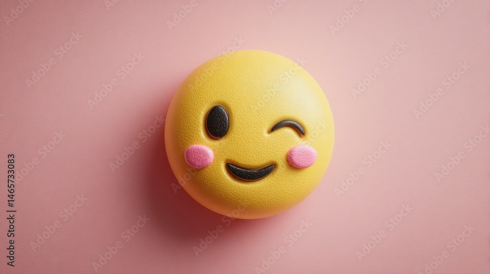 Poster a cheerful emoji with a wink and blush perfect for expressing playful emotions and adding fun
