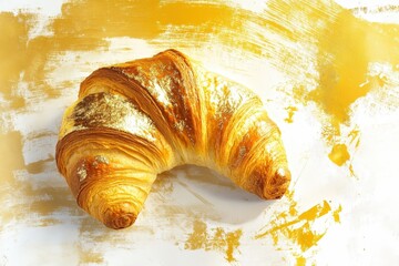 Golden croissant on a textured surface.