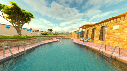 屋外スパ　3DCGレンダリング