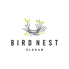 modern simple design bird nest logo, line concept bird house shelter, flying animal template illustration symbol branding product brand