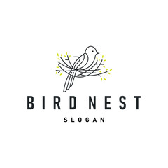 modern simple design bird nest logo, line concept bird house shelter, flying animal template illustration symbol branding product brand