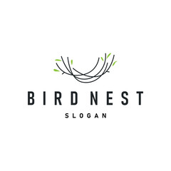 modern simple design bird nest logo, line concept bird house shelter, flying animal template illustration symbol branding product brand